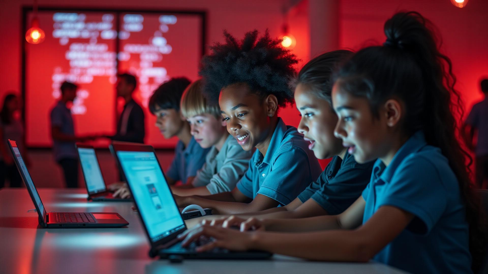 Students competing in coding challenges